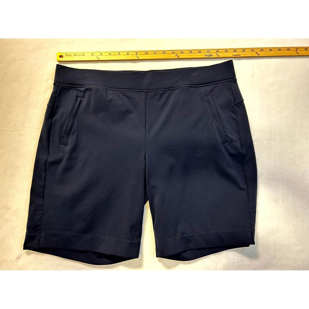 Athleta Modern Metro Shorts Nylon Blend Stretch Zip Pockets Navy Blue Women's XL - Picture 11 of 11